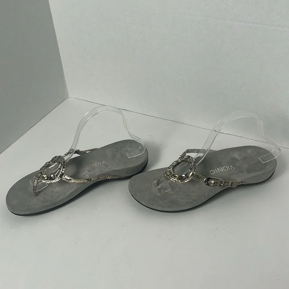 Vionic Ricci Jeweled Orthopedic Comfort‎ Sandal Flip Flop Womens 9 in Silver